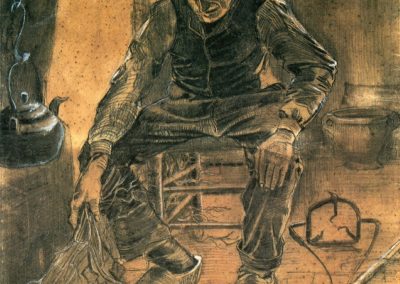 An Old Man Putting Dry Rice on the Hearth 1881 Yaşlı Adam Pirinçleri Ocağa Koyuyor