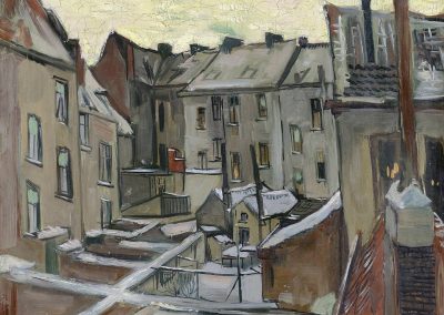 Backyards of Old Houses in Antwerp in the Snow 1885 Kışın Evlerin Arka Bahçesi