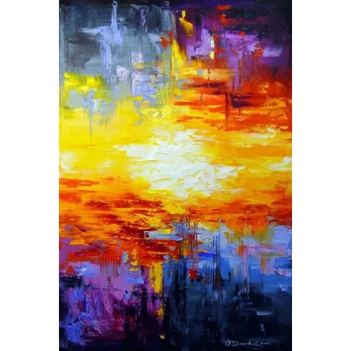 Sunset 1, Olha Darchuk Sunset oil painting on canvas, without frame as the edges are painted 100 % handmade with a palette knife