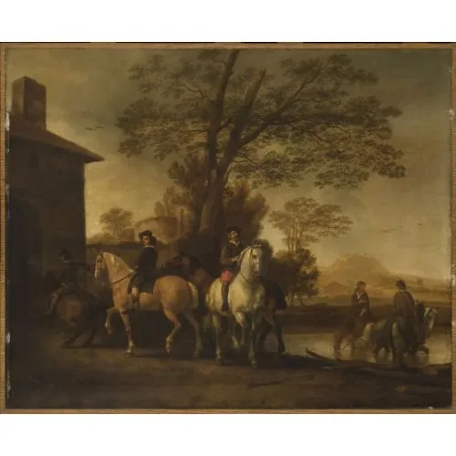 Abraham Van Calraet, Horsemen Watering Their Horses Abraham Van Calraet, Horsemen Watering Their Horses