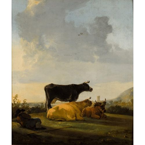 Aelbert Cuyp, Landscape At Evening Sun With Three Cows And A Lying Shepherd Boy Aelbert Cuyp, Landscape At Evening Sun With Three Cows And A Lying Shepherd Boy