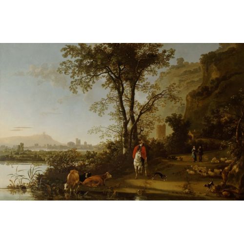 Aelbert Cuyp, Landscape With A Horseman Figures And Cattle Aelbert Cuyp, Landscape With A Horseman Figures And Cattle