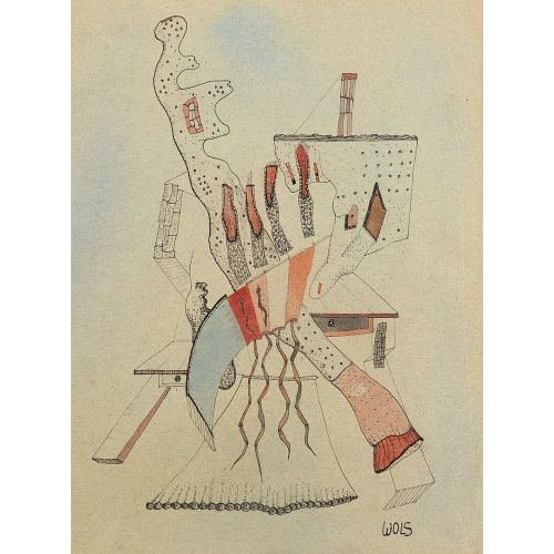 Alfred Otto Wolfgang Schulze, İki masaya yaslanmış figür Lekecilik Alfred Otto Wolfgang Schulze, İki masaya yaslanmış figür Lekecilik Sanat Akımları
