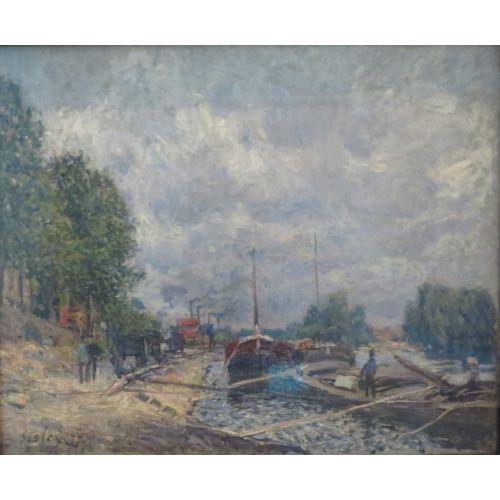 Alfred Sisley, Barges At Billancourt By Hermitage