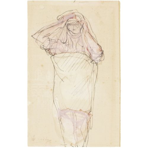 Auguste Rodin, Ayakta Duran Çıplak Kadın Bir Giysi Giyiyor Auguste Rodin, Ayakta Duran Çıplak Kadın Bir Giysi Giyiyor
