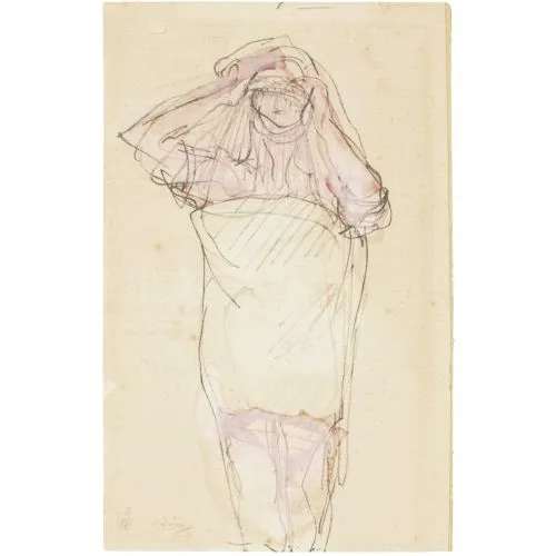 Auguste Rodin, Ayakta Duran Çıplak Kadın Bir Giysi Giyiyor Auguste Rodin, Ayakta Duran Çıplak Kadın Bir Giysi Giyiyor
