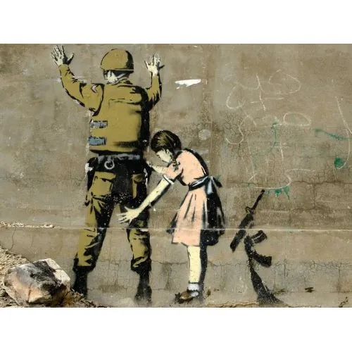 Banksy, Child Interrogates A Military, Bethlehem