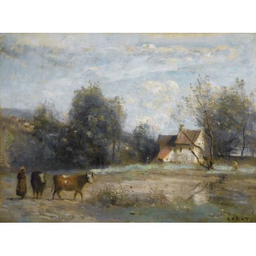 Camille Corot, Luzancy Sahildeki İnsanlar Küçük Ev Camille Corot, Luzancy Sahildeki İnsanlar Küçük Ev