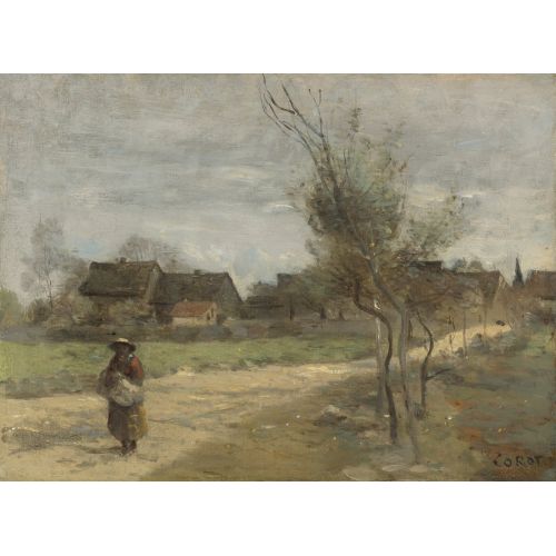 Camille Corot, Köylü Kadın Bir Köye Manzaralı Bir Yolda Camille Corot, Köylü Kadın Bir Köye Manzaralı Bir Yolda
