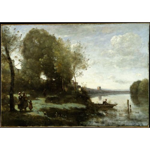 Camille Corot, River With A Distant Tower Camille Corot, River With A Distant Tower