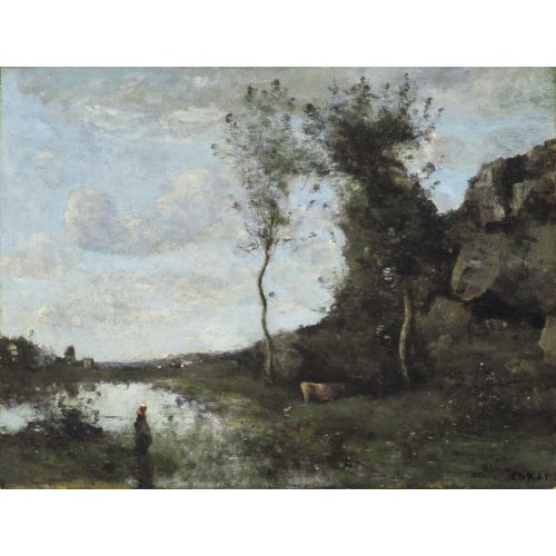 Camille Corot, Bir Köylü Kızı Ve İneği Görünce Gölette Camille Corot, Bir Köylü Kızı Ve İneği Görünce Gölette