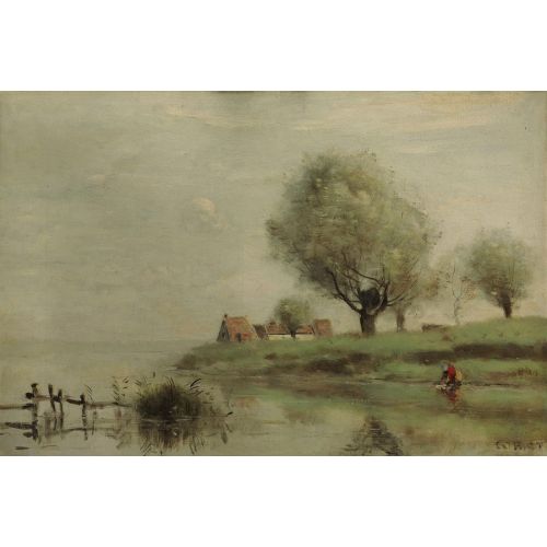Camille Corot, Chaumieres Au Bord De L Eau Camille Corot, Chaumieres Au Bord De L Eau