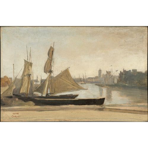 Camille Corot Dunkerque Fishing Boats Tied To The Wharf Impressionism Art Movements Camille Corot Dunkerque Fishing Boats Tied To