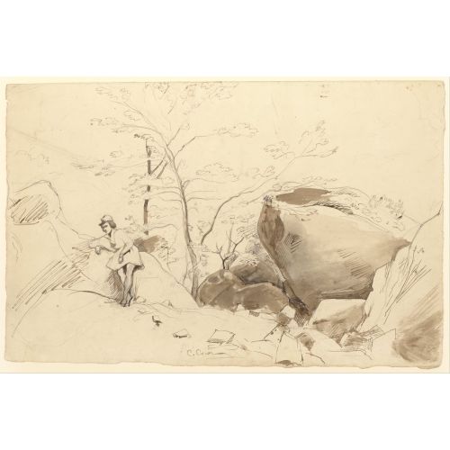 Camille Corot, Fontainebleau Kayaya Yaslanmış Figür Camille Corot, Fontainebleau Kayaya Yaslanmış Figür