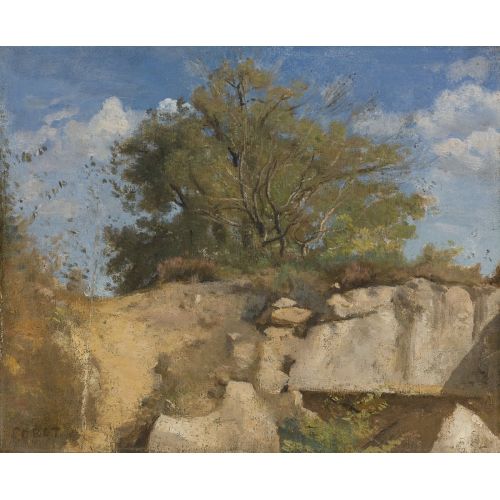Camille Corot, Fontainebleau Wooded Quarry Summit Camille Corot, Fontainebleau Wooded Quarry Summit