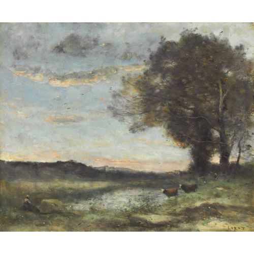 Camille Corot, İki İnek İle Bir Bataklığın Kenarında Ağaç Grubu Camille Corot, İki İnek İle Bir Bataklığın Kenarında Ağaç Grubu