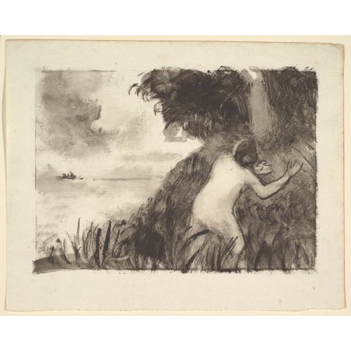 Camille Pissarro, Bather Standing Among Grasses At The Shore Camille Pissarro, Bather Standing Among Grasses At The Shore