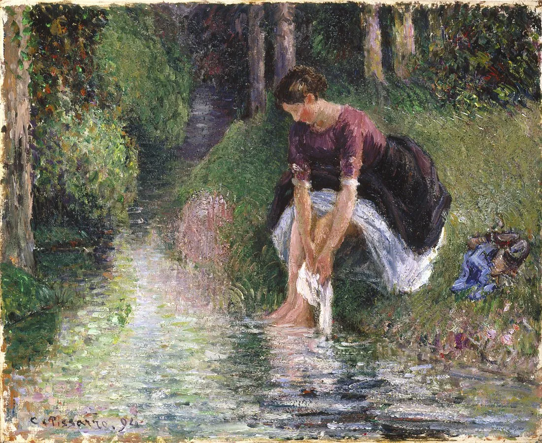 Camille Pissarro Woman Washing Her Feet In A Brook | Arthipo