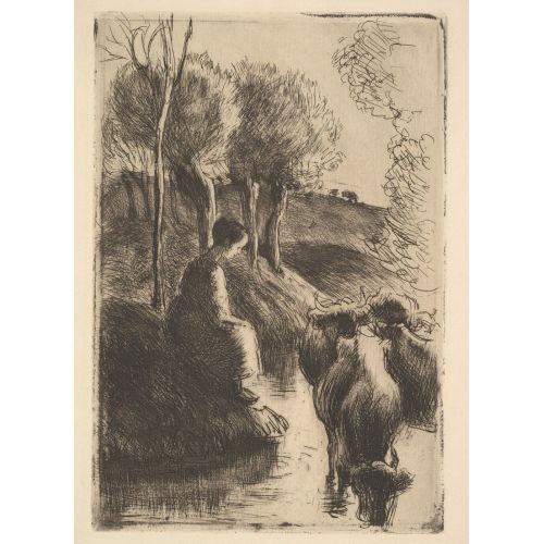 Camille Pissarro, Cowherd At Waters Edge Camille Pissarro, Cowherd At Waters Edge