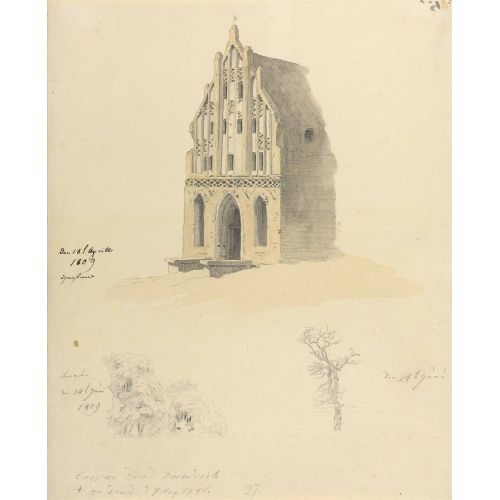 Caspar David Friedrich, A Gothic Brick Building And Two Studies Of Trees Caspar David Friedrich, A Gothic Brick Building And Two Studies Of Trees
