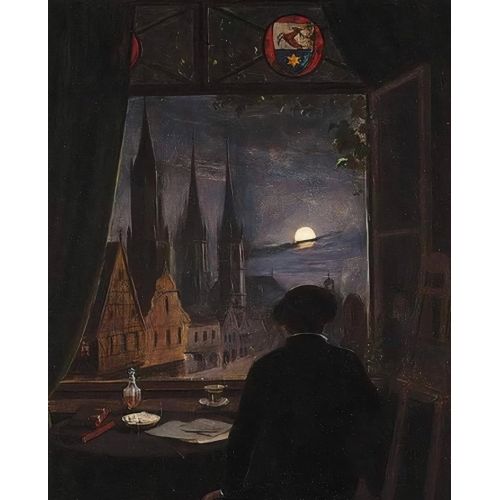 Caspar David Friedrich, An Artist In His Studio Contemplating A Moonlit Street From His Opened Window Caspar David Friedrich, An Artist In His Studio Contemplating A Moonlit Street From His Opened Window