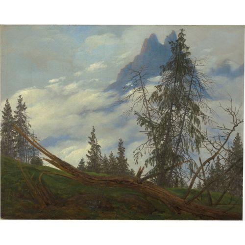 Caspar David Friedrich, Mountain Peaks With Moving Clouds