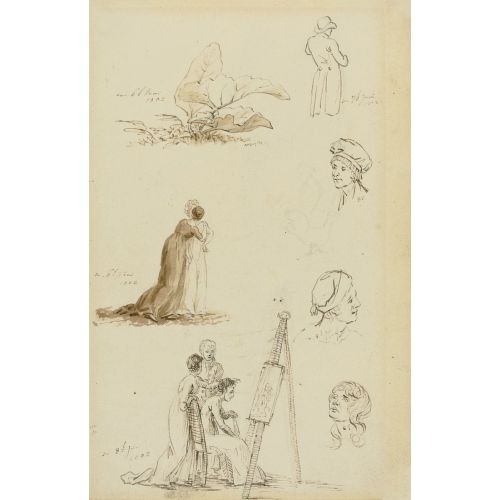 Caspar David Friedrich, Etude De Tetes, Figures Et Feuillages