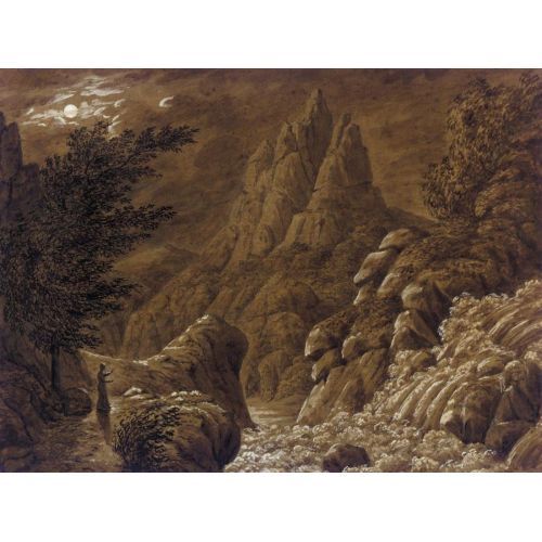 Caspar David Friedrich, Idealised Landscape With Waterfall