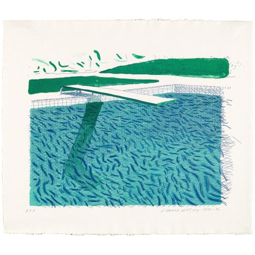 David Hockney, Çizgilerden, Mum Boya Ve Mavi Bir Yıkamadan Oluşan Litografik Su