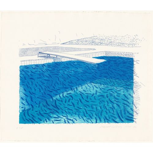 David Hockney, Çizgilerden Oluşan Litografik Su, Mum Boya Ve İki Mavi Yıkama, Yeşil Yıkama Olmadan