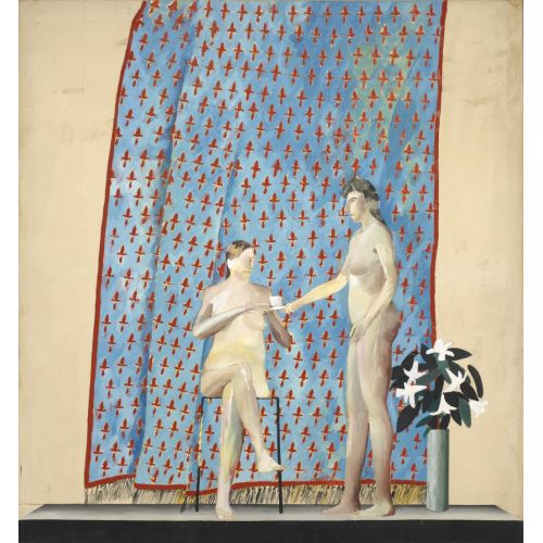 David Hockney, Seated Woman Being Served Tea By Standing Companion David Hockney, Seated Woman Being Served Tea By Standing Companion