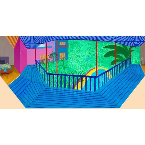 David Hockney, A Bigger Interior With Blue Terrace And Garden