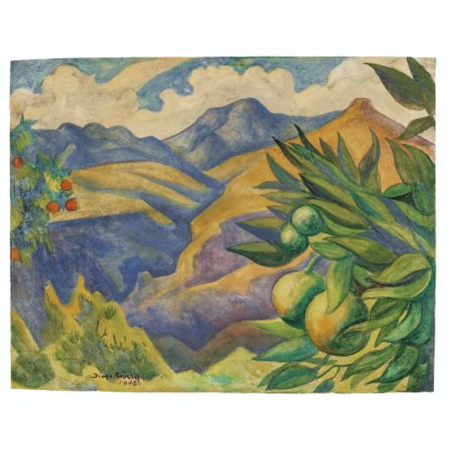 Diego Rivera, Dağlar Ve Meyve Ağaçları İle Manzara Diego Rivera, Dağlar Ve Meyve Ağaçları İle Manzara