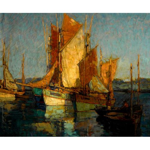 Fishing Sailboats In The Harbor, Edgar Alwin Payne
