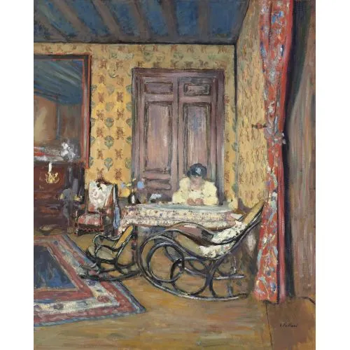 Edouard Vuillard, Sallanan Sandalyelere İç Mekan Post Empresyonizm Sanat Akımları Kanvas Efektli Tablo, Resim Kağıdı