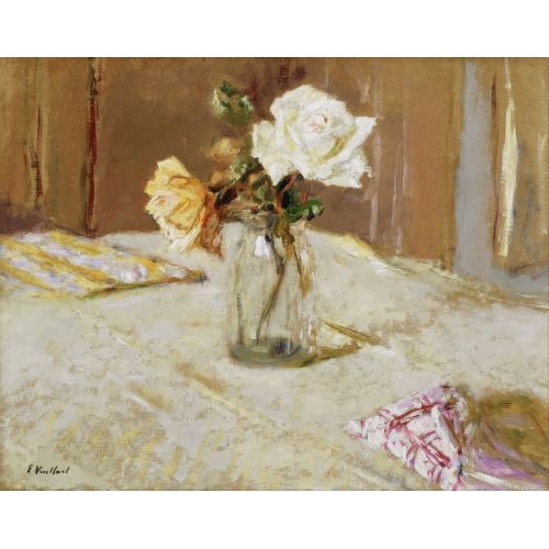 Edouard Vuillard, Cam Vazoda Güller Post Empresyonizm Sanat Akımları Kanvas Efektli Tablo, Resim Kağıdı Baskısı