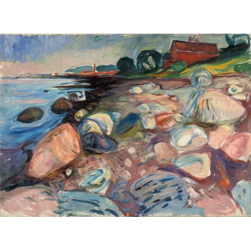 Edvard Munch Shore With Red House Expressionism Art Movements Canvas, Drawing Paper Prints, Reproduction Oil Painting and High
