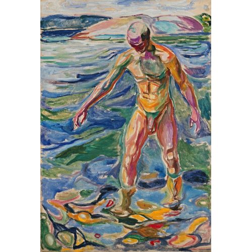Edvard Munch Banyo Yapan Adam Dışavurumculuk Sanat Akımları Kanvas Efektli Tablo, Resim Kağıdı Baskısı, Reprodüksiyon
