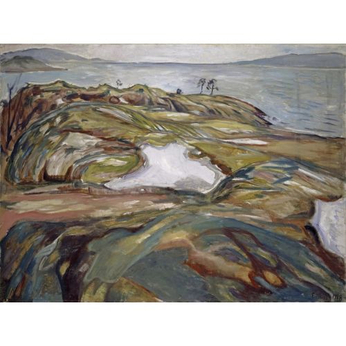 Edvard Munch Kıyı Manzarası Post Empresyonizm Edvard Munch Kıyı Manzarası Dışavurumculuk Sanat Akımları Kanvas Efektli Tablo, Resim Kağıdı Baskısı, Reprodüksiyon