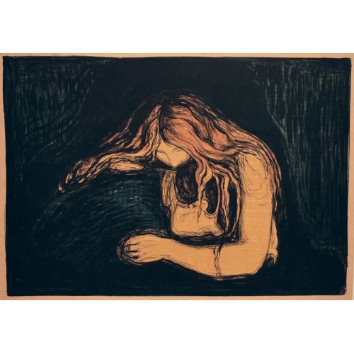 Edvard Munch, Vampire II Expressionism Edvard Munch VampireII Expressionism Art Movements Canvas, Drawing Paper Prints, Reproduction Oil Painting and High Resolution