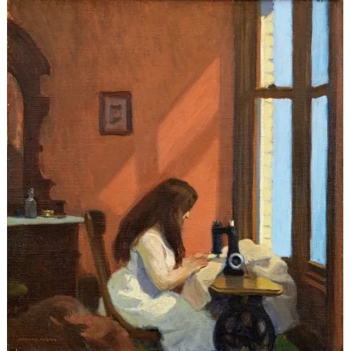 Edward Hopper, Dikiş Makinesindeki Kız Realizm Edward Hopper, Dikiş Makinesindeki Kız Realizm Sanat Akımları Kanvas Efektli Tablo, Resim Kağıdı Baskısı, Reprodüksiyon