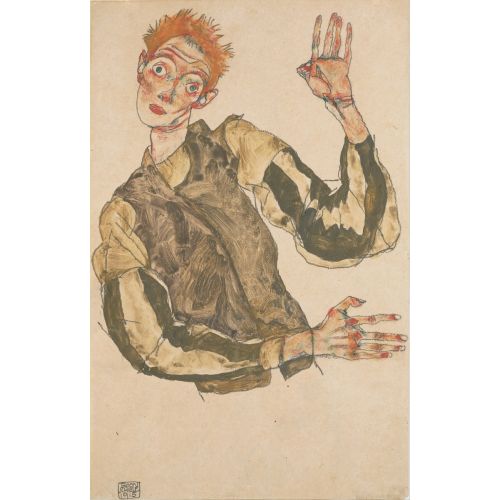 Egon Schiele, Autorretrato Con Mangas A Rayas Egon Schiele, Autorretrato Con Mangas A Rayas