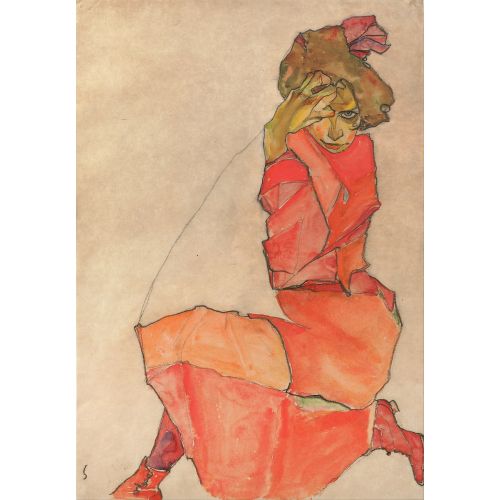 Egon Schiele, Kneeling Female In Orange Red Dress Expressionism Egon Schiele, Kneeling Female In Orange Red Dress Expressionism Art Movements Egon Schiele, Kneeling Female In Orange Red