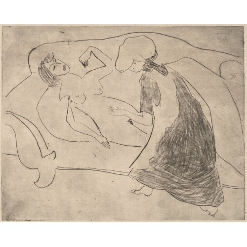 Ernst Ludwig Kirchner, Girl With Another Rubbing Her Belly