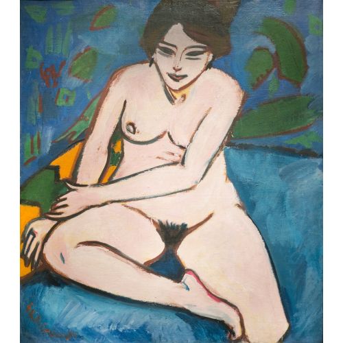 Ernst Ludwig Kirchner, Mavi Bir Arka Plan Üzerinde Çıplak Dışavurumculuk Sanat Akımları Kanvas Efektli Tablo, Resim