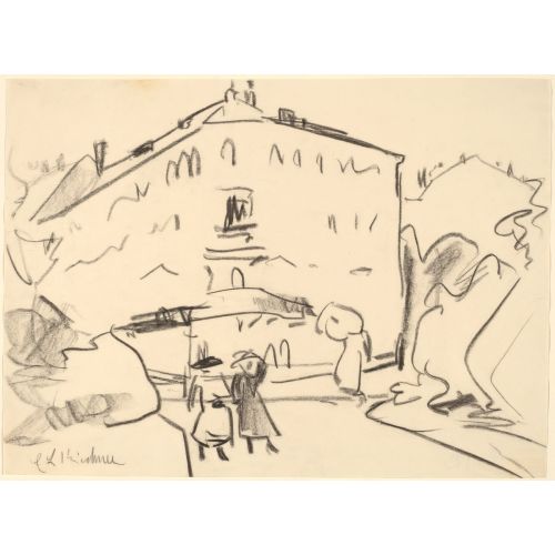 Ernst Ludwig Kirchner, Houses In Dresden With People Strolling