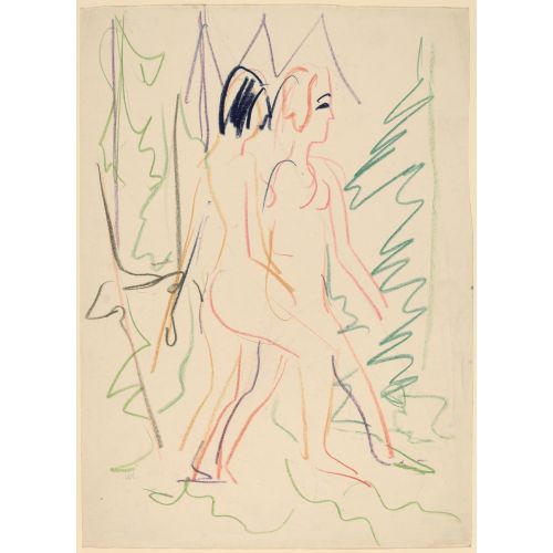 Ernst Ludwig Kirchner, Two Nudes In A Forest Expressionism Art Movements Canvas, Drawing Paper Prints, Reproduction Oil Painting