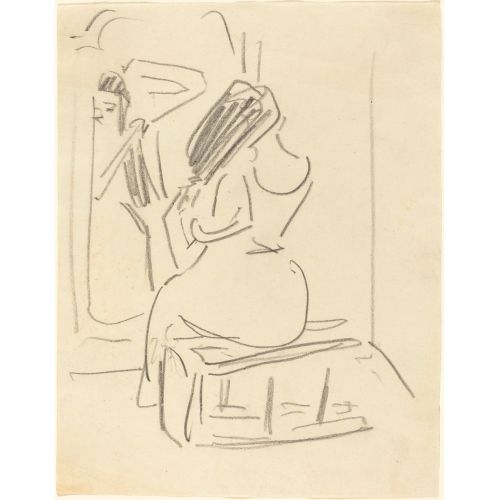 Ernst Ludwig Kirchner, Bir Aynanın Önünde Saçlarını Tarayan Bir Kadın Dışavurumculuk Sanat Akımları Kanvas Efektli