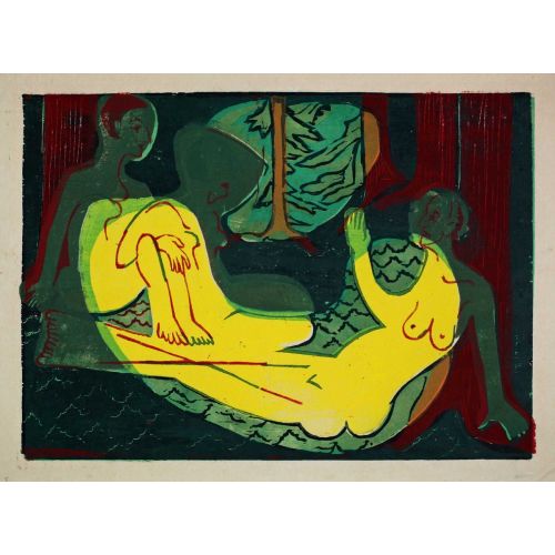Ernst Ludwig Kirchner, Two Nudes In The Forest Expressionism Ernst Ludwig Kirchner, Two Nudes In The Forest Expressionism Art Movements Canvas, Drawing Paper Prints, Reproduction Oil