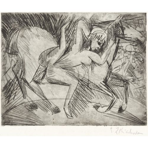Ernst Ludwig Kirchner, Bir At Üstünde Akrobat Dışavurumculuk Sanat Akımları Kanvas Efektli Tablo, Resim Kağıdı